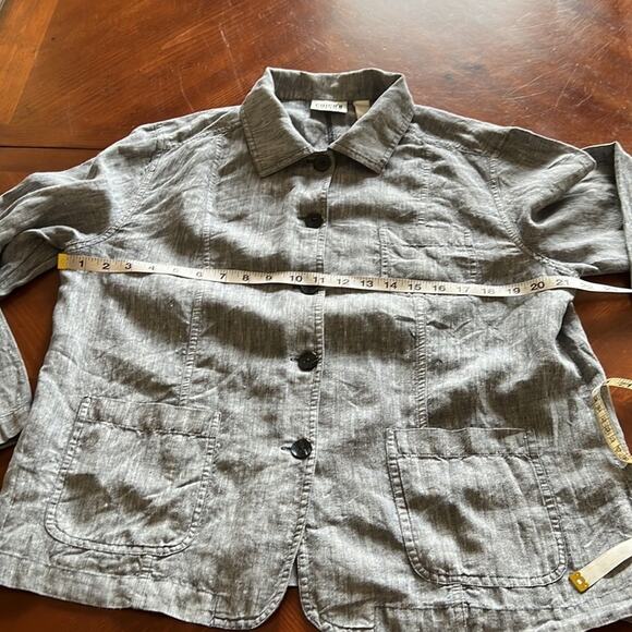 Chico’s 2 Design Grayish Blue Linen Jacket Top Woman Size 12 Button Front - Picture 7 of 8